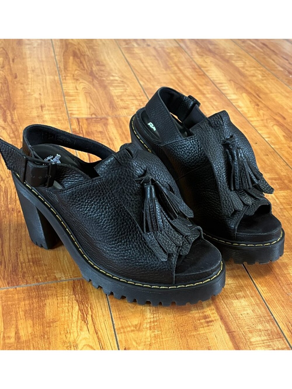 Dr. Martens Seraphina Slingback Kiltie Sandal in Black Aunt Sally Leather